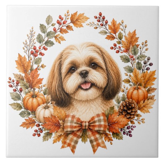 Shih Tzu Herfstkrans Tegeltje (Voorkant)