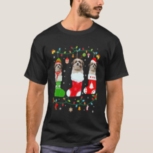 Shih Tzu Hond Drie Kerst Soks Trui Xmas Doe T-shirt