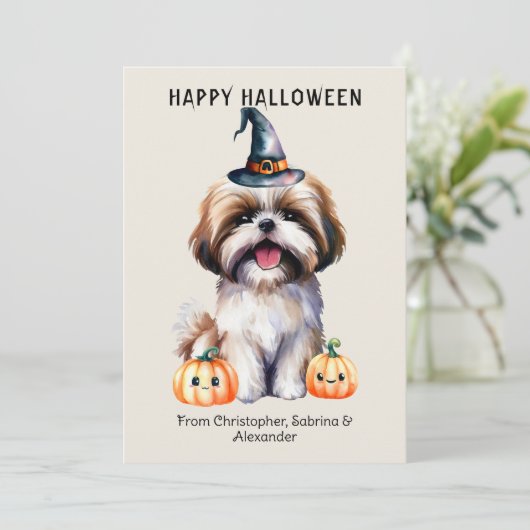 Shih Tzu Hond Gelukkig Halloween Feestdagenkaart (Staand voorkant)
