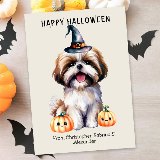 Shih Tzu Hond Gelukkig Halloween Feestdagenkaart