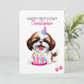 Shih Tzu Hond Gepersonaliseerde Gelukkige Verjaard Kaart (Staand voorkant)