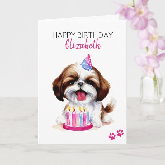 Shih Tzu Hond Gepersonaliseerde Gelukkige Verjaard Kaart (Orchidee)