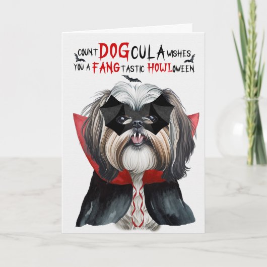 Shih Tzu Hond Grappige Graaf HondCula Halloween Feestdagen Kaart (Voorkant)