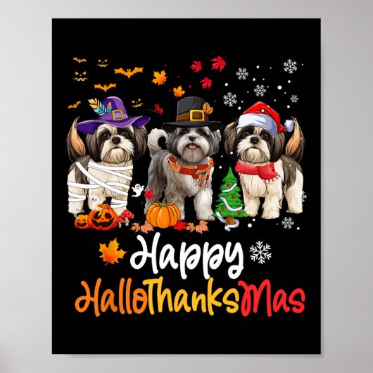 Shih Tzu Hond Halloween Kerstfeest Happy HalloThan Poster (Voorkant)