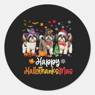 Shih Tzu Hond Halloween Kerstfeest Happy HalloThan Ronde Sticker