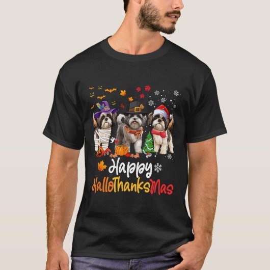 Shih Tzu Hond Halloween Kerstfeest Happy HalloThan T-shirt (Voorkant)