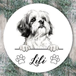 Shih Tzu hond hand tekening gepersonaliseerd Ronde Sticker