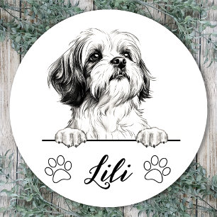 Shih Tzu hond hand tekening gepersonaliseerd Ronde Sticker