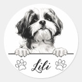 Shih Tzu Hond Handtekening Gepersonaliseerd Ronde Sticker (Voorkant)