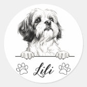 Shih Tzu Hond Handtekening Gepersonaliseerd Ronde Sticker (Voorkant)