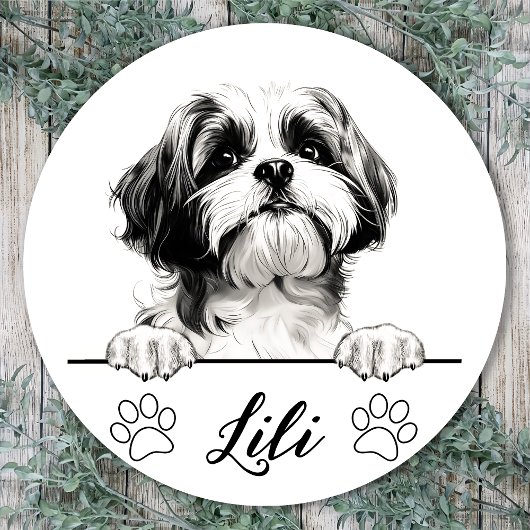 Shih Tzu Hond Handtekening Gepersonaliseerd Ronde Sticker