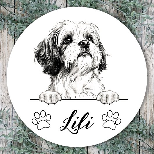 Shih Tzu Hond Handtekening Gepersonaliseerd Ronde Sticker