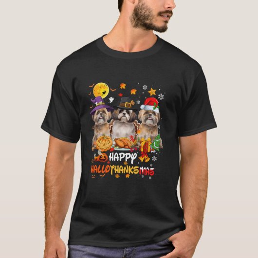 Shih Tzu hond Happy Halloween Thanksgiving Merry C T-shirt (Voorkant)
