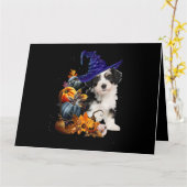 Shih Tzu Hond Heks En Pompoenen Halloween Thanksgi Kaart (Gele Bloem)