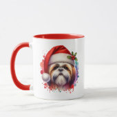 Shih Tzu-hond in kerstmuts kerst gepersonaliseerd Mok (Links)