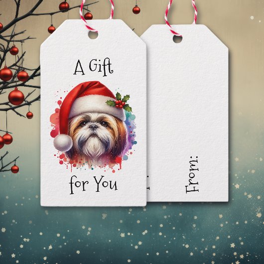 Shih Tzu Hond in Santa Hat Kerst Cadeaulabel