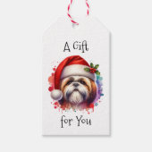 Shih Tzu Hond in Santa Hat Kerst Cadeaulabel (Voorkant)
