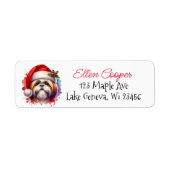Shih Tzu Hond in Santa Hat Kerst Etiket (Voorkant)
