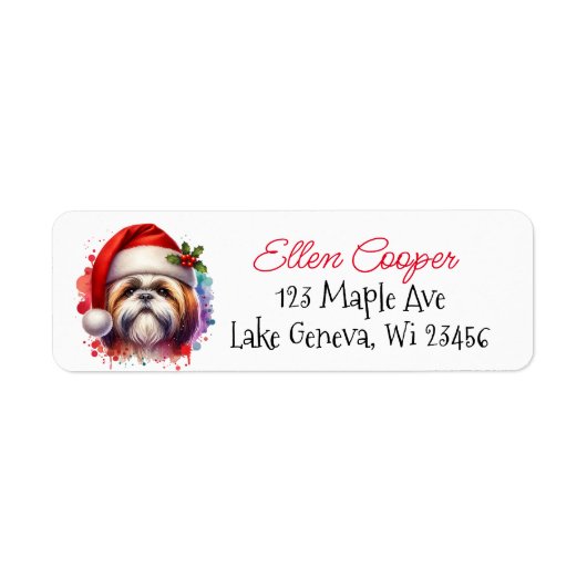 Shih Tzu Hond in Santa Hat Kerst Etiket (Voorkant)