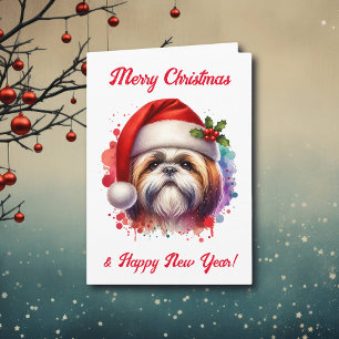 Shih Tzu Hond in Santa Hat Kerst Kaart