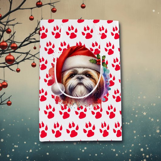 Shih Tzu Hond in Santa Hat Kerst Medium Cadeauzakje