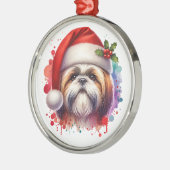Shih Tzu Hond in Santa Hat Kerst Metalen Ornament (Links)