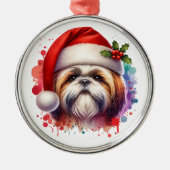 Shih Tzu Hond in Santa Hat Kerst Metalen Ornament (Voorkant)