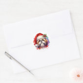Shih Tzu Hond in Santa Hat Kerst Ronde Sticker (Envelop)