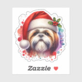 Shih Tzu Hond in Santa Hat Kerst Sticker (Vel)