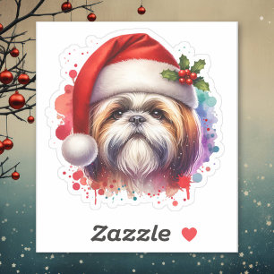 Shih Tzu Hond in Santa Hat Kerst Sticker