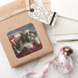 Shih Tzu Hond Kerst Feestelijk Vierkante Sticker