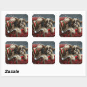 Shih Tzu Hond Kerst Feestelijk Vierkante Sticker (Vel)