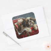 Shih Tzu Hond Kerst Feestelijk Vierkante Sticker (Envelop)