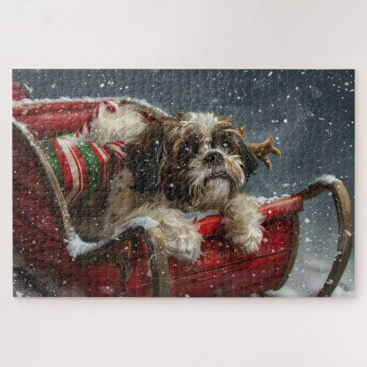 Shih Tzu Hond Kerst Festief Legpuzzel (Horizontaal)