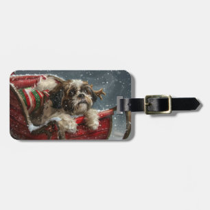 Shih Tzu Hond Kerstfeest Bagagelabel
