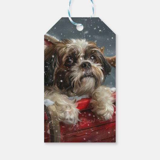 Shih Tzu Hond Kerstfeest Cadeaulabel (Achterkant)