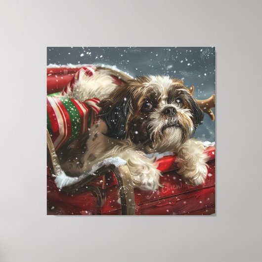 Shih Tzu Hond Kerstfeest Canvas Afdruk (Voorkant)