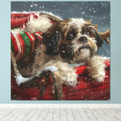Shih Tzu Hond Kerstfeest Canvas Afdruk (Insitu (Houten vloer))
