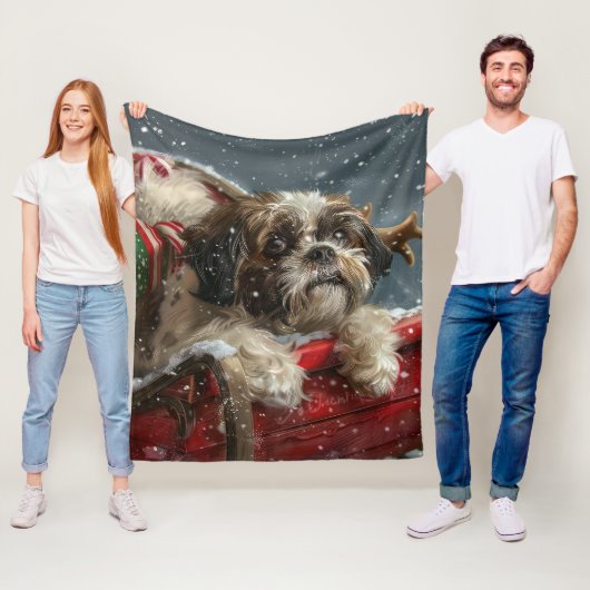 Shih Tzu Hond Kerstfeest Fleece Deken (In situ)