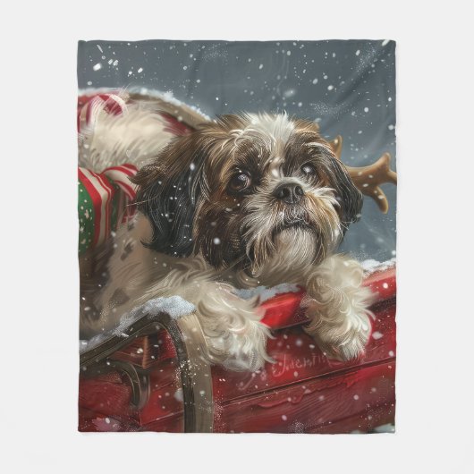 Shih Tzu Hond Kerstfeest Fleece Deken (Voorkant)