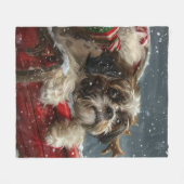 Shih Tzu Hond Kerstfeest Fleece Deken (Voorkant (Horizontaal))