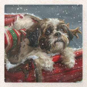 Shih Tzu Hond Kerstfeest Glazen Onderzetter