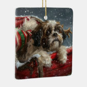 Shih Tzu Hond Kerstfeest Keramisch Ornament (Rechts)