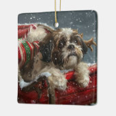 Shih Tzu Hond Kerstfeest Keramisch Ornament (Links)