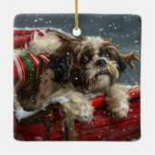 Shih Tzu Hond Kerstfeest Keramisch Ornament (Achterkant)