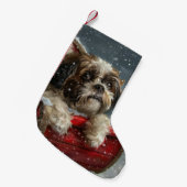 Shih Tzu Hond Kerstfeest Kleine Kerstsok (Voorkant (Hangend))