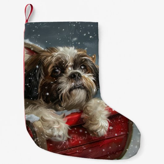 Shih Tzu Hond Kerstfeest Kleine Kerstsok (Voorkant)