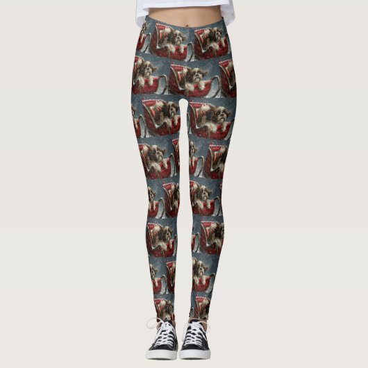 Shih Tzu Hond Kerstfeest Leggings (Voorkant)