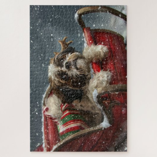 Shih Tzu Hond Kerstfeest Legpuzzel (Verticaal)