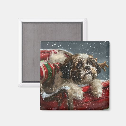 Shih Tzu Hond Kerstfeest Magneet (Voorkant / Achterkant)
